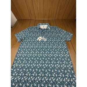1764 Signature Polo Mens XL Floral Print Short Sleeve‎ Greenhouse Teal